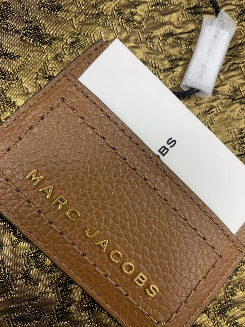Marc Jacobs Tan Pebbled Leather Card Holder with Gold Logo